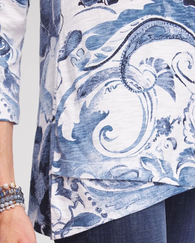 3/4 Sleeve Floral Overlap Tunic - image 4
